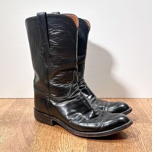 Lucchese Tanner Black Leather Roper Cowboy Boots Mens US 8.5 D